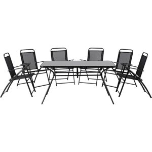 Beliani - Salon de Jardin Noir composé d'une Table 140 x 80 cm en Acier et Verre Noir et de 6 Chaises Pliables Idéal pour Repas à l'Extérieur - Publicité