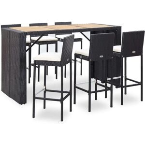 Ensemble de bar de jardin 7 pcs et coussins Résine tressée Noir Vidaxl Black - Publicité