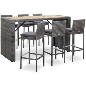 Vidaxl - Ensemble de bar de jardin 7 pcs et coussins Résine tressée Gris - Publicité