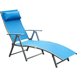 Outsunny - transat chaise longue bain de soleil pliable dossier inclinable multi-positions têtière fournie 137L x 64l x 101H cm métal époxy textilène bleu - Bleu - Publicité