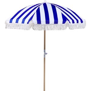 BELIANI Parasol de Jardin Rétro ⌀ 150 cm Mât en Bois et Tissu Bleu et Blanc Mondello - Publicité