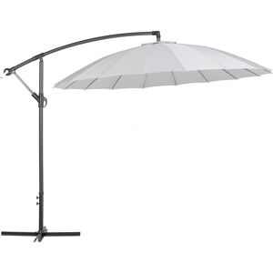 Parasol de Jardin ou Terrasse Gris Clair avec Pied Déporté, Diamètre 268 cm Toile anti uv et Mécanisme d'Ouverture Facile avec Manivelle Beliani - Publicité