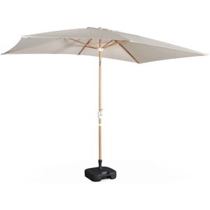 SWEEEK Parasol droit sable rectangulaire 2x3m. mât central imitation bois en aluminium orientable et manivelle d'ouverture - Sable - Publicité