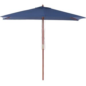 Beliani - Parasol de Jardin ou de Terrasse Rectangulaire Bleu Marine avec Pied en Bois, Toile Anti uv 144 x 195 cm et Ouverture Facile avec Corde - Publicité