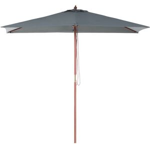 Beliani - Parasol de Jardin ou de Terrasse Rectangulaire Gris Foncé avec Pied en Bois, Toile Anti uv 144 x 195 cm et Ouverture Facile avec Corde - Publicité