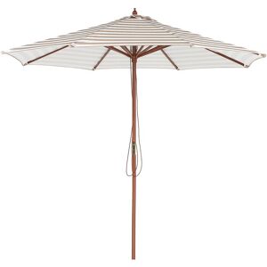 Parasol de Jardin ou de Terrasse à Rayures Beiges et Blanches avec Pied en Bois, Diamètre 260 cm Toile Anti uv et Ouverture Facile avec Corde Beliani - Publicité