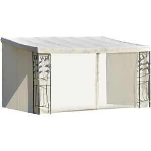 Outsunny - Pergola adossable dim. 4L x 3l x 2,7H m pavillon de jardin toile polyester haute densité moustiquaires crème structure métal époxy gris - Publicité