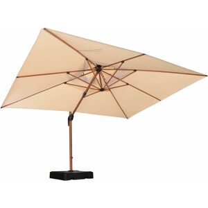 Purple Leaf - Parasol Rectangulaire 2.7 x 3.65 m, Grain de Bois en Aluminium Parasol De Jardin Extérieur Toit à Double Rotatif 360°, Parasol Déporté Extérieur xxl, Kaki marron - Publicité