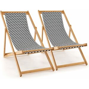 Relax4life - Chaise Longue Inclinable avec Dossier Réglable, Chaise de Plage Pliable en Bambou et Toile Respirante, Chaise de Relaxation Extérieur, pour Jardin, Plage, Piscine, Terrasse - Publicité