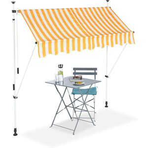 Auvent rétractable Store 200 cm balcon marquise soleil terrasse hauteur réglable sans perçage, jaune-blanc - Relaxdays - Publicité