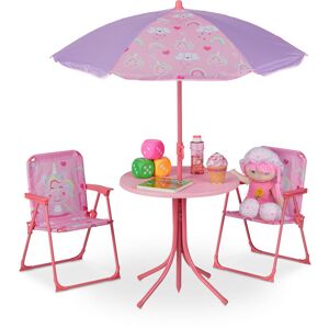 Ensemble chaise table de camping, pour enfants, meubles, avec parasol, pliables, motif licorne, jardin, rose - Relaxdays - Publicité