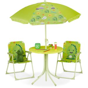 Ensemble chaise table de camping, pour enfants, meubles, avec parasol, pliables, motif monstre, jardin, vert - Relaxdays - Publicité