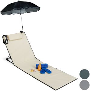 Matelas de plage, Litière de plage rembourré xxl avec un parasol, réglable, Poche, portable, beige - Relaxdays - Publicité