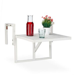 Relaxdays Table repliable en bois pour balcon, à suspendre, hauteur variable, HLP : 55x70x65 cm, bois de sapin, blanc - Publicité