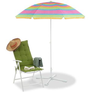 Parasol de plage rayé, hauteur réglable, Parasol de jardin, protection uv 50+ h x p 210 x 170 cm multicolore - Relaxdays - Publicité