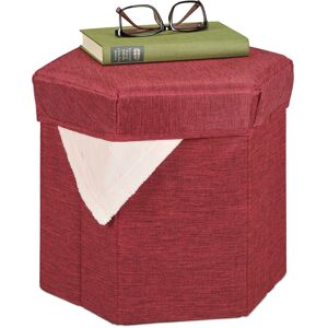 Pouf de rangement, pliable, rembourrage moelleux, salon, tissu, 31 x 36 x 32 cm, tabouret, rouge - Relaxdays - Publicité