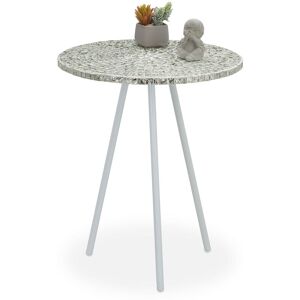 Relaxdays - Table ronde mosaïque, Table d'appoint, Décorative, Table de jardin, fait main, HxD: 50 x 41 x 16 cm, blanc - Publicité