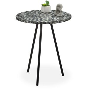 Table ronde mosaïque, Table d'appoint, Décorative, Table jardin, fait main, HxD: 50 x 41 x 16 cm, noir blanc - Relaxdays - Publicité