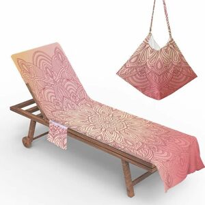 Rhafayre - Housse De Chaise De Plage, Mandala Serviette De Plage avec Poches De Rangement, Housse De Transat Pliable Et Légère pour Bain De Soleil (Rouge-Orange,75x210cm) - Publicité