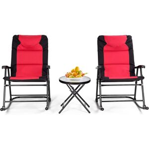 Ensemble de Jardin 3 pcs Table Basse en Verre avec 2 Chaises Extérieures à Bascule Pliables Coussins Rembourrés Rouge - Costway - Publicité