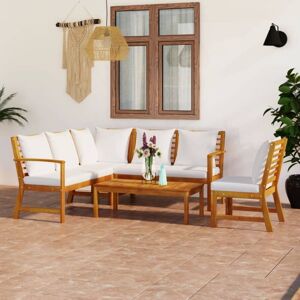 Vidaxl - Salon de jardin 5 pcs avec coussin Crème Bois d'acacia solide - Publicité