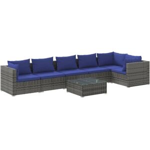 Salon de jardin 7 pcs avec coussins résine tressée gris Vidaxl Gris et bleu foncé - Publicité