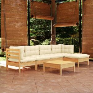 VIDAXL Salon de jardin 6 pcs avec coussins crème Bois de pin Beige - Publicité