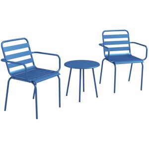 Outsunny Salon de jardin bistro - table basse ronde ø 60 cm 2 chaises empilables - acier thermolaqué bleu - Bleu - Publicité