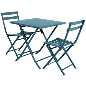 HESPERIDE Salon de jardin carré en métal Greensboro 70 x 70 cm Bleu Canard avec 2 chaises - Hespéride - Publicité