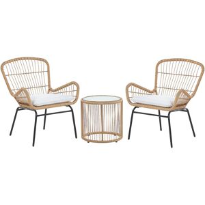 Petit Salon de Jardin 2 Personnes en Rotin avec Coussins Gris Clair Résistant aux Rayons uv pour Terrasse ou Balcon Scandinave et Boho Beliani - Publicité