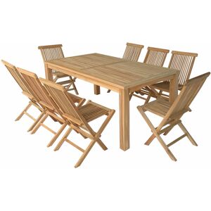 HAPPY GARDEN Salon de jardin en teck java - table rectangulaire et chaises pliantes - 8 places - brown - Publicité