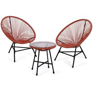 Idmarket - Salon de jardin izmir table et 2 fauteuils oeuf cordage terracotta - Orange - Publicité