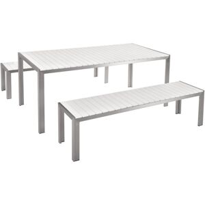 BELIANI Table de Jardin et 2 Bancs 180 x 90 cm en Bois Synthétique Blanc et Aluminium Nardo - Publicité