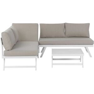 Salon de Terrasse ou Jardin Canapé Modulable et Table Basse Assortie en Aluminium Blanc avec Coussins Taupe Siège Relevable et Design Moderne Beliani - Publicité