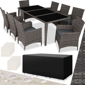 TECTAKE Salon de jardin monaco 8 places avec 2 sets de housses + housse de protection - mobilier de jardin, meuble de jardin, ensemble table et chaises de jardin - gris - Publicité