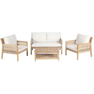 BEAU RIVAGE Salon de jardin quarto 4 places en bois d'acacia fsc blanchi et coussins beige - Beige - Publicité