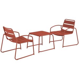Sweeek - Set de jardin relax terracotta Suzana. 2 chaises 1 table d'appoint en acier - Terracotta - Publicité