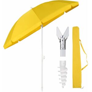 Sekey - 180 cm Parasol Plage Avec Support de Parasol & Housse de Protection Pour Jardin & Piscine Rond upf 50+ Anti Vent, Jaune - Publicité