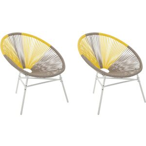 Set 2 Chaises Spaghetti en Rotin Beige et Jaune au Design Tendance pour Salon Chambre Terrasse ou Jardin au Style Moderne et Industriel Beliani - Publicité