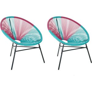 Set 2 Chaises Fauteuils Spaghetti en Rotin pe Bleu Rose et Acier Design Tendance pour Chambre Salon Terrasse ou Jardin Moderne et Industriel Beliani - Publicité