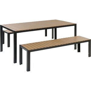BELIANI Set de Jardin Table avec 2 Bancs en Bois Clair Composite et Aluminium Noir Nardo - Publicité