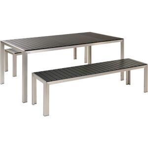 BELIANI Set de Jardin Table avec 2 Bancs en Bois Composite Noir et Aluminium Nardo - Publicité