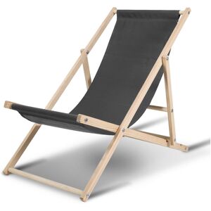 Swanew - Chaise longue pliante en bois Chaise de plage 3 positions transat jardin exterieur Gris - Publicité