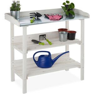 Relaxdays, Table à plantes, plaque métallique, Table de dépotage avec rangements, bois, jardin, 86 x 92 x 41 cm, blanc - Publicité