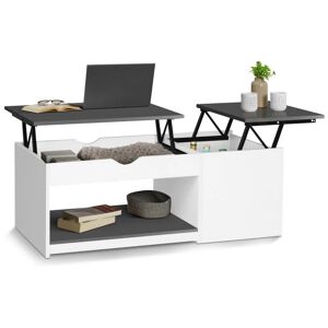 IDMARKET Table basse 2 plateaux relevables eyla avec coffre bois blanc et gris - Blanc - Publicité