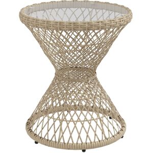 Outsunny Table basse ronde de jardin en résine aspect rotin métal et plateau verre trempé ø 45 x 52H cm beige - Beige - Publicité