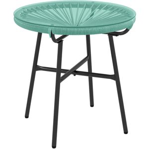 Outsunny Table basse ronde de jardin en résine aspect rotin métal et plateau verre trempé ø 50 x 50H cm vert turquoise - Vert - Publicité