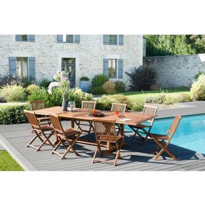 MACABANE HANNA - Table de jardin 10/12 personnes - rectangulaire double extension 200/300 x 120 cm en bois Teck huilé - Marron - Publicité