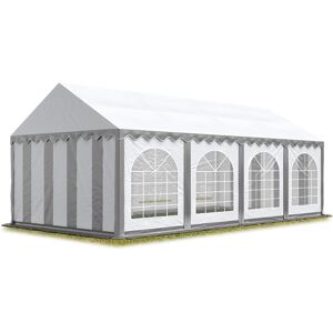 Intent24 - Tente Barnum de Réception 4x8 m ignifugee premium Bâches amovibles pvc 750 n gris-blanc Cadre de Sol Jardin - gris - Publicité