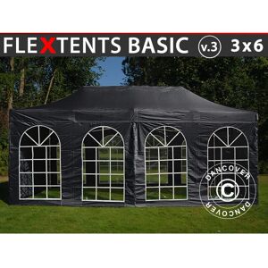 Dancover - Tente pliante Chapiteau pliable Tonnelle pliante Barnum pliant FleXtents Basic v.3, 3x6m Noir, avec 4 cotés - Noir - Publicité